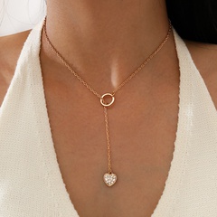 Persönlichkeit Mode einfaches Design Kreis Quaste voller Diamant Herz Anhänger Halskette