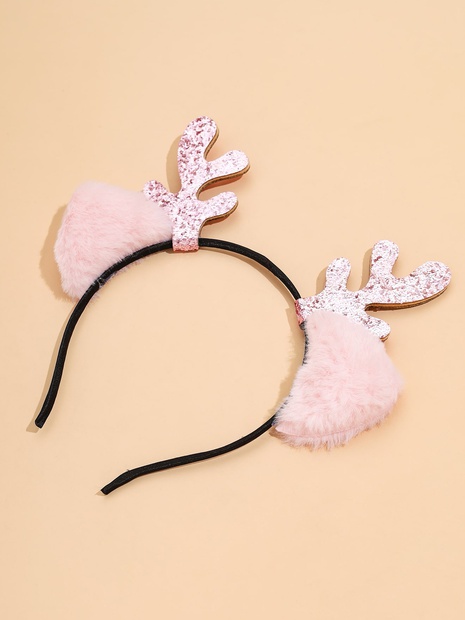 Joyería transfronteriza astas de alce navideñas orejas de felpa rosadas diadema de moda hebilla para la cabeza's discount tags