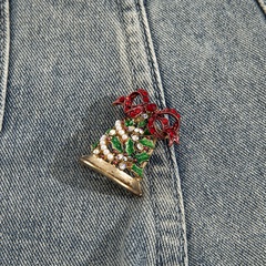 moda vintage navidad arco campana broche perla circonita broche