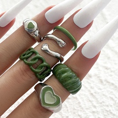 European and American Fashion Cross-Border New Personalized Retro Green Spray Paint Dripping Oil Love Hug Ring Six-Piece Set