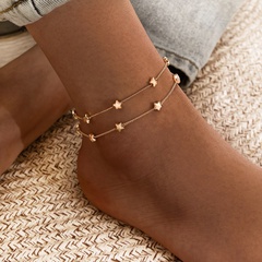 European and American jewelry fashion retro double layered simple anklet with five-pointed star