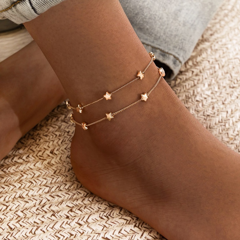 European and American jewelry fashion retro double layered simple anklet with fivepointed star