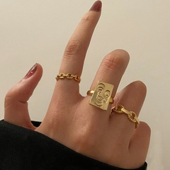 European and American accessories fashion retro smiling face opening personality trend plain ring three-piece set
