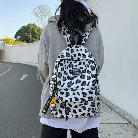 Korean leopard print backpack all-match light travel small backpack's discount tags