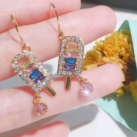 New Trendy Colorful Popsicle and Ice Cream Stud Earrings for Women Light Luxury Minority Earrings Creative Micro-Inlaid Full Diamond Ice Candy Earrings for Women's discount tags