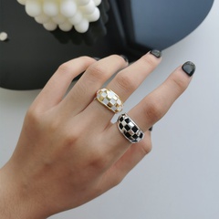 Special-Interest Design Black-White Checkerboard Plaid Ring for Women Ins Bloggers Same Style Retro Index Finger Ring Simple Metal Ring