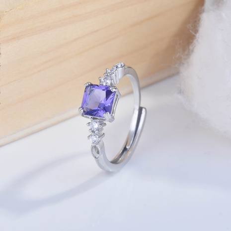 square diamond amethyst open ring small and versatile color treasure ring's discount tags