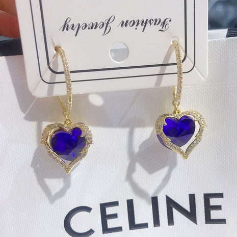 Boucles d'oreilles en cristal couleur coeur océan Clip d'oreille princesse française's discount tags