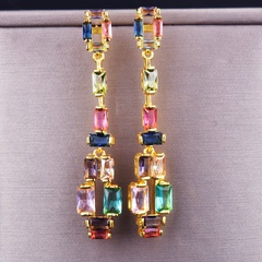 contrast fashion earrings super flash zircon earrings simulation colorful tourmaline long earrings