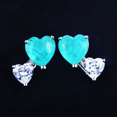 European and American blue and green heart-shaped spiral copper ear clips