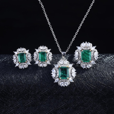 fashion simulation emerald square pendant open ring earrings wholesale's discount tags