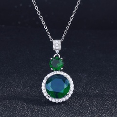 Cross-Border Supply Jewelry Set Super Shiny Diamond Zircon Quality Princess Pendant Large Carat Emerald Colored Gems Necklace