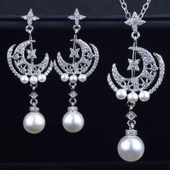 New Pearl Star Moon Necklace Pearl Meteor Moon Earrings Fashion Jewelry Set