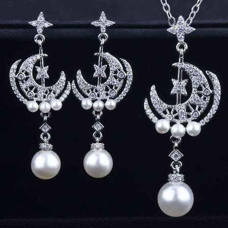 Nouveau collier perle étoile lune perle météore lune boucles d'oreilles ensemble de bijoux de mode's discount tags