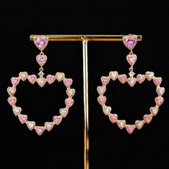 fashion creative design color zircon earrings heart-shaped copper earrings