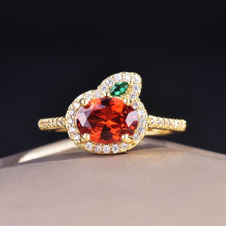 Tik Tok Live Stream Popular Orange-Red Unfalling Stone Radish Ring Fenda Stone Paparazha Colored Gems Open Ring's discount tags