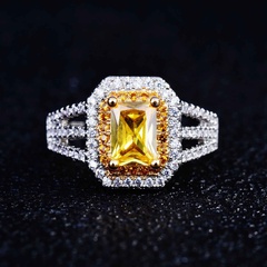 fashion rectangular yellow exquisite square zircon open color gem ring