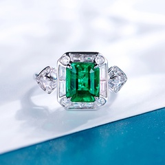 New fashion rectangular emerald tourmaline open copper inlaid zircon ring