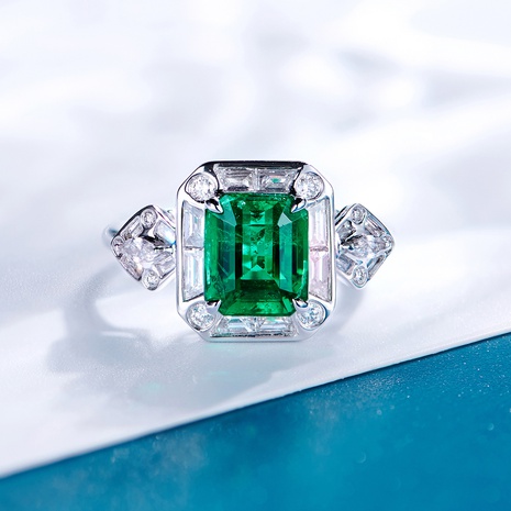New fashion rectangular emerald tourmaline open copper inlaid zircon ring's discount tags