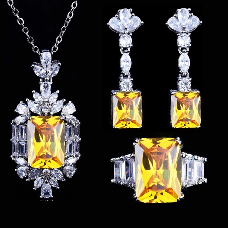 Pendentif diamant Micro-incrusté Full Diamond Color Treasure Open Ring Boucles d'oreilles en diamant jaune's discount tags