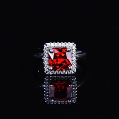 Cross-Border European and American Foreign Trade Valentine Gift Fashion Princess Square Bag Diamond Ring Micro Inlaid Zircon Ruby Open Ring