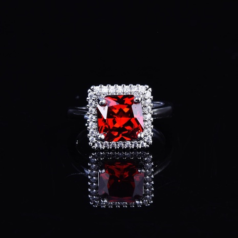 Cross-Border European and American Foreign Trade Valentine Gift Fashion Princess Square Bag Diamond Ring Micro Inlaid Zircon Ruby Open Ring's discount tags