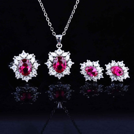 Mode luxe couleur trésor ensemble corindon anneau ouvert boucles d'oreilles pendentif bijoux's discount tags