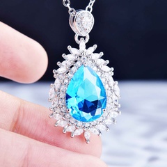 Gao Ding joyería Topacio conjunto de gemas de colores de lujo con incrustaciones en forma de gota collar de oreja anillos de apertura colgantes para mujer