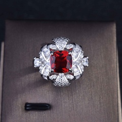 T square diamond imitation pigeon blood ruby ring micro-inlaid diamond color treasure open ring