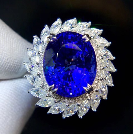 bague ouverte tanzanite bleu roi plaqué or blanc bijoux de luxe micro-incrusté's discount tags