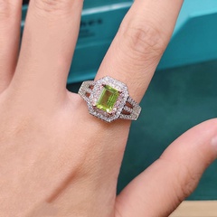 Natural peridot ring natural amethyst emerald cut two-color open color ring