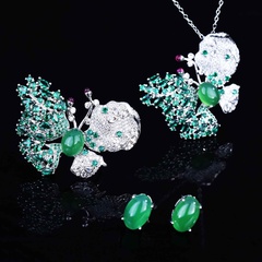 Tik Tok Live Stream Natural Chalcedony Set Super Fairy Heavy Industry Design Butterfly Necklace Open Ring Green Chalcedony Chalcedony Stud Earrings