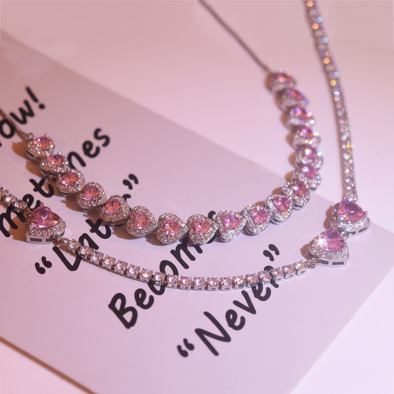 Leichte LuxusSchwerindustrie Hochfeste Schlsselbein kette weibliche Sommer se rosa Liebe zieht Choker Halskette voller Zirkon Halskette