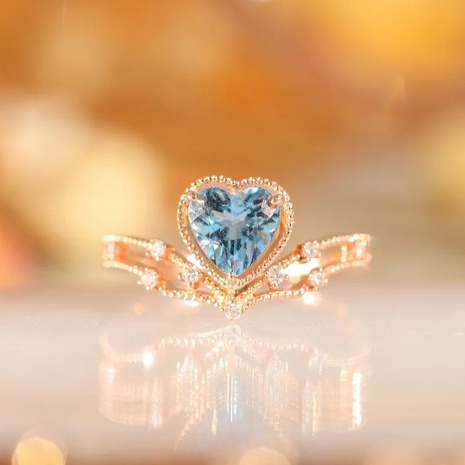 Tik Tok Live Stream Drainage Welfare Colored Gems Open Ring Ins Wind Saint Mary Topaz Blue Love Heart Ring for Women's discount tags