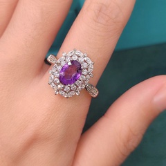 diamond-encrusted colorful gem ring lucky yellow diamond natural amethyst opening ring