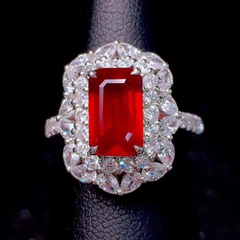 Live Popular Princess Square Pigeons-Blood Ruby Ring Plated 18K Jinhao Diamond Ring Luxury Jewelry Colored Gems Women