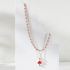 Fashion Jewelry Double Chain Color Mushroom Pendant Necklace