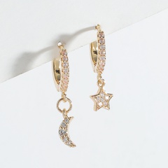 Qingdao Ornament Cross-Border E-Commerce Supply Asymmetric Star Moon Copper European and American Earrings Inlaid Zircon