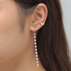 Bijoux européens et américains Boucles d'oreilles papillon chaîne de perles Boucles d'oreilles asymétriques