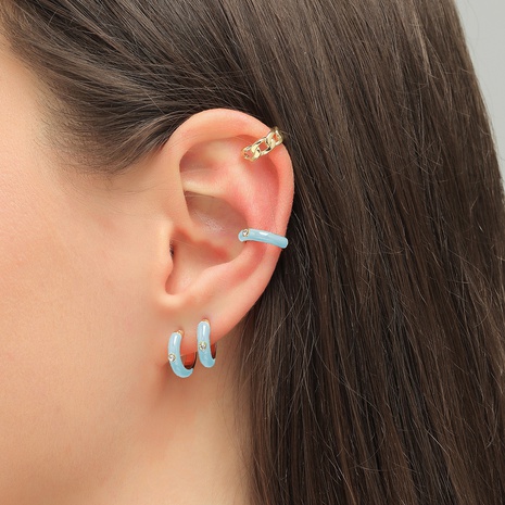 European and American fashion jewelry drip oil earrings ear clip set unilateral asymmetrical earrings's discount tags