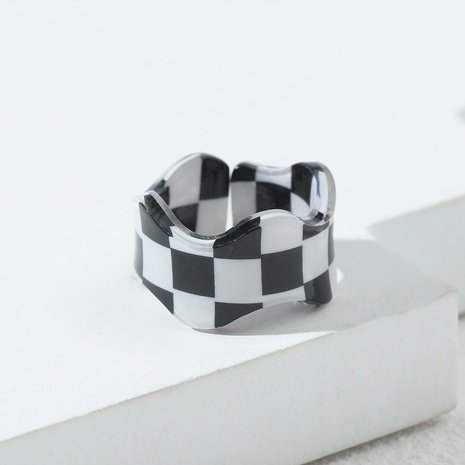 European and American fashion jewelry acrylic wave shape checkerboard lattice resin ring's discount tags