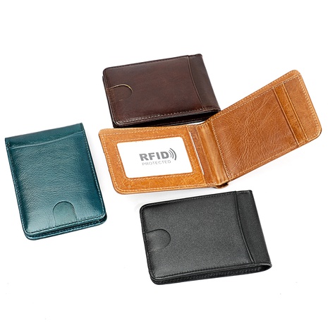 Factory Supply Foreign Trade New First Layer Cowhide Men's Beauty Clip Fashion RFID Card Holder Women's Leather Wallet's discount tags