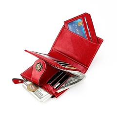 New anti-theft brush RFID ladies wallet Korea short retro oil wax leather coin purse