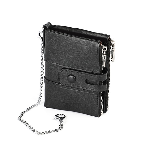 Fashion double zipper buckle wallet leather retro cowhide chain casual coin purse's discount tags