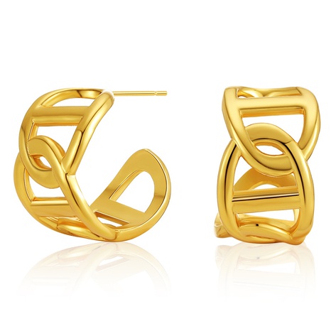 boucles d'oreilles en or 18 carats plaqué cuivre anneau rond creux design miroir boucles d'oreilles en forme de C's discount tags