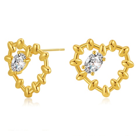 18K gold white zircon earrings wholesale love design niche simple small earrings's discount tags