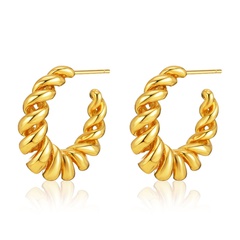 European, American and French Style Brass 18K Gold Plating Vintage Line Open Stud Earrings Fashion Twisted Design C- Ring Hollow Stud Earrings
