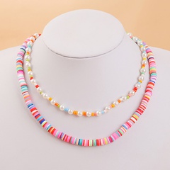 Bohemian Handmade Polymer Clay Pearl Multi-Layer Necklace for Women Ins Europe and America Creative Personality Woven Pendant Jewelry