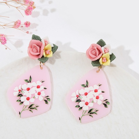 INS Internet Celebrity Geometric Acrylic Flower Earrings European and American Creative Unique and Exquisite Printing Eardrop Jewelry's discount tags