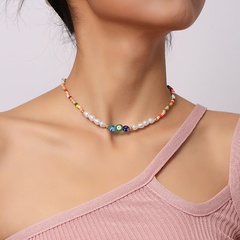 Bohemian handmade colored glaze rice beads woven colored glaze necklace
